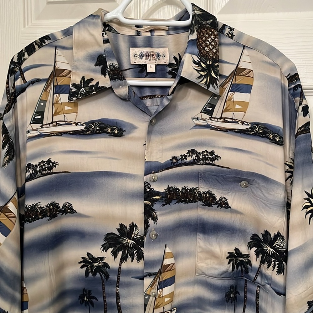 Campia Men’s 100% Rayon Short Sleeve Button Up Shirt Sz Large Hawaiian Tropical - Picture 2 of 10